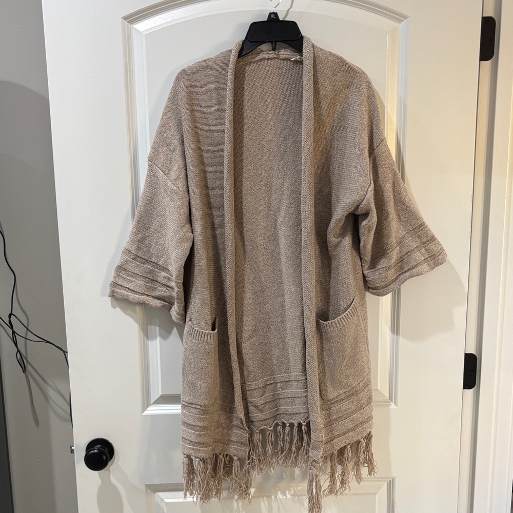 JODIFL Tan Fringe Cardigan